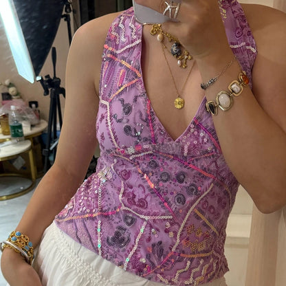 Boho Y2K Collection- Vintage Sequin Halter Top