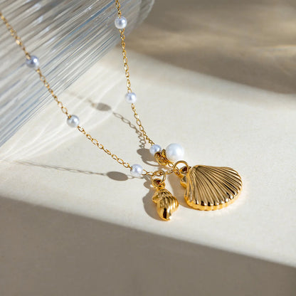 The Starfish & Shell Pendant Necklace – Trendy Stainless Steel Beach Jewelry