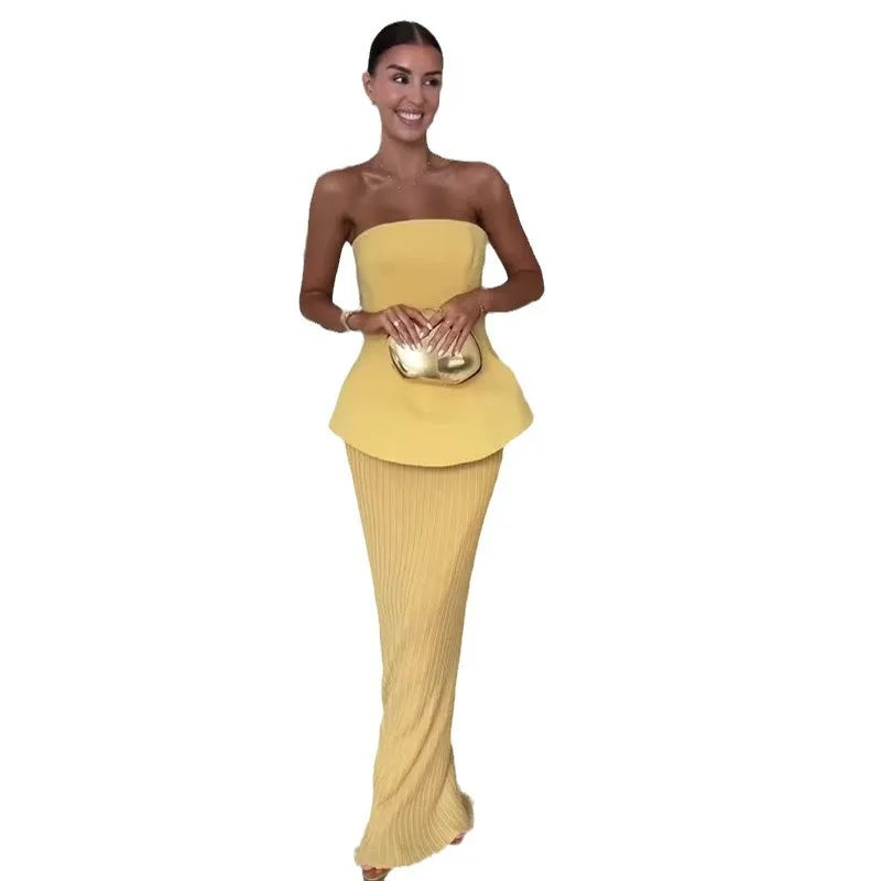 Classics Collection- A-Line Floor-Length Dress – Elegant Spliced Cotton-Linen Summer Dress for Women