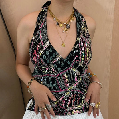 Boho Y2K Collection- Vintage Sequin Halter Top