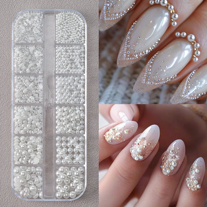 12-Grid Pearl Nail Rhinestones Kit