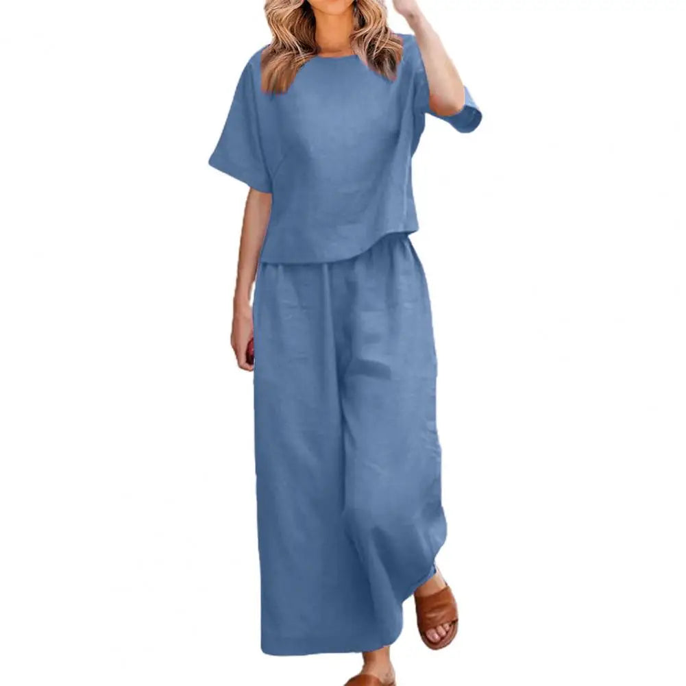 The Breezy Summer 2-Piece Set – Cotton Linen Blouse & Harem Pants