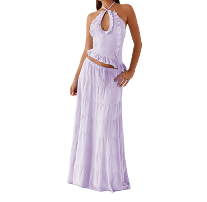 Boho Y2K Collection- Ruffle Halter Maxi Skirt Set