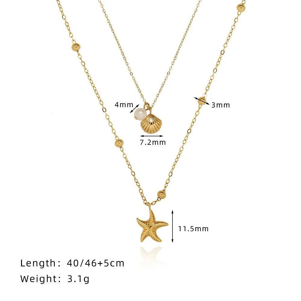 The Starfish & Shell Pendant Necklace – Trendy Stainless Steel Beach Jewelry