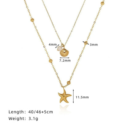 The Starfish & Shell Pendant Necklace – Trendy Stainless Steel Beach Jewelry