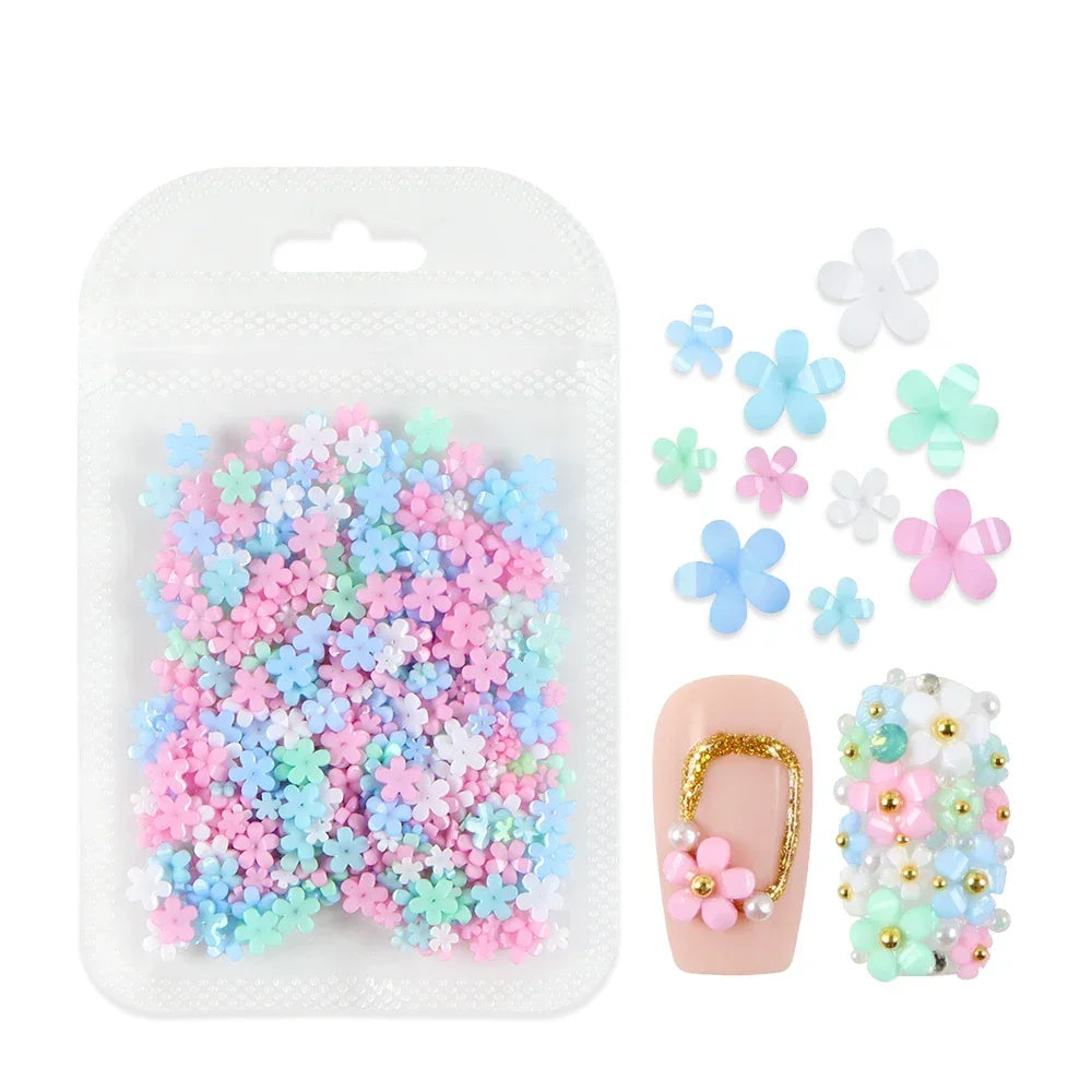 400pcs Acrylic Flower Nail Art Decorations – 3D Resin Flower Charms for DIY Manicures