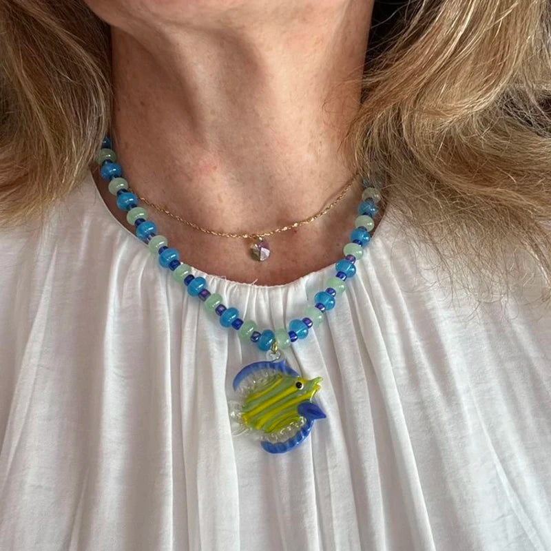 Glazed Fish Pendant Necklace