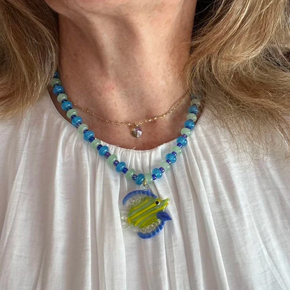 Glazed Fish Pendant Necklace