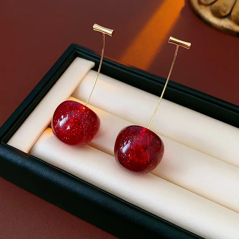 🍒 Sweet Red Cherry Drop Earrings – Fruity, Flirty, Fun