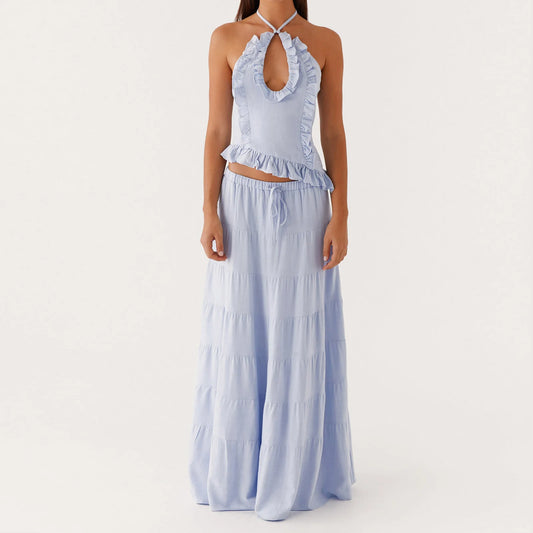 Boho Y2K Collection- Ruffle Halter Maxi Skirt Set