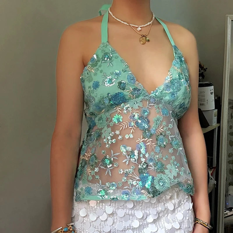 Boho Y2K Collection- Vintage Sequin Halter Top