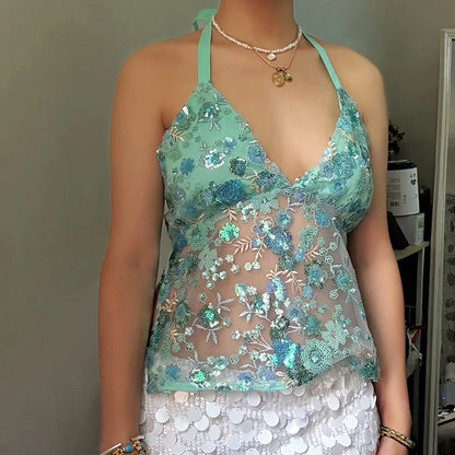 Boho Y2K Collection- Vintage Sequin Halter Top
