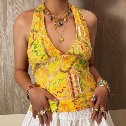 Boho Y2K Collection- Vintage Sequin Halter Top