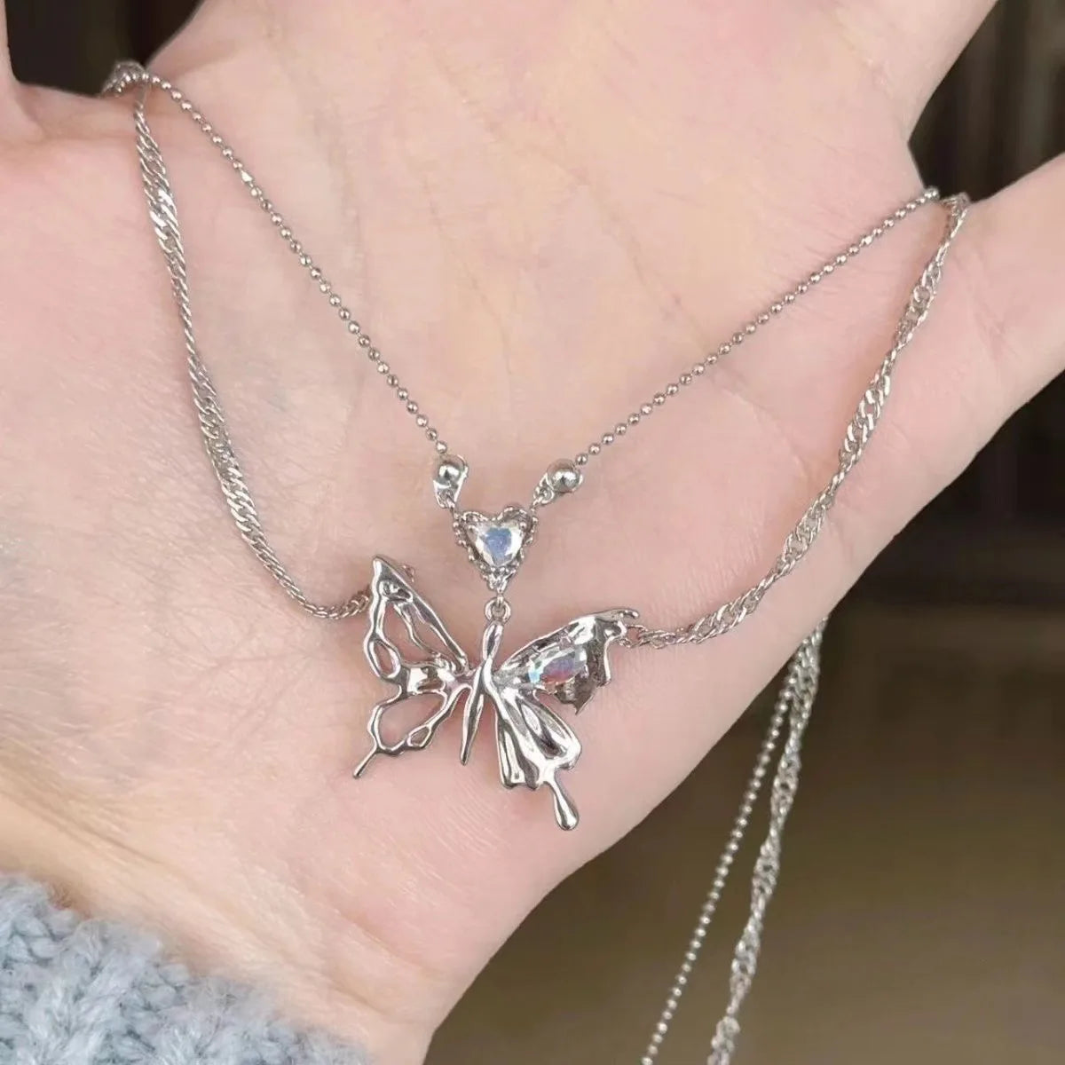 Punk Butterfly Pendant Necklace