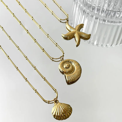 The Starfish & Shell Pendant Necklace – Trendy Stainless Steel Beach Jewelry