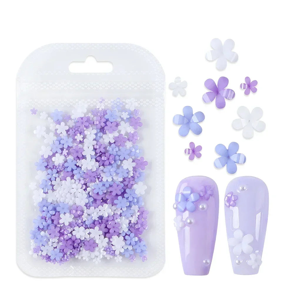 400pcs Acrylic Flower Nail Art Decorations – 3D Resin Flower Charms for DIY Manicures