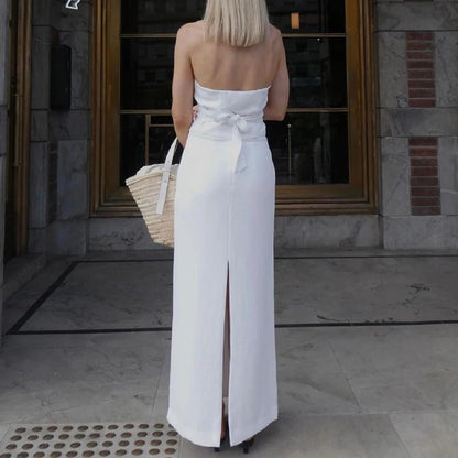 Classic Collection – Button-Up Halter Crop & Slit Maxi Skirt Set