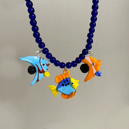 Glazed Fish Pendant Necklace