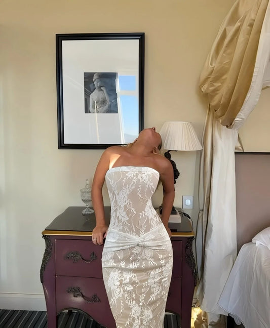 Vintage Lace Collection- Strapless Lace Maxi Dress