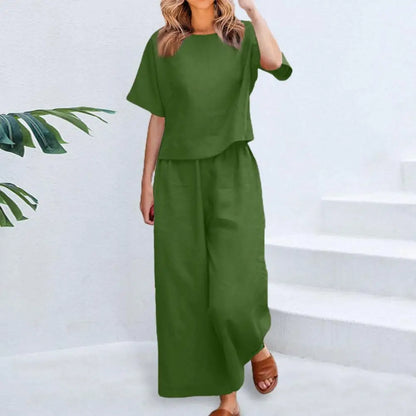 The Breezy Summer 2-Piece Set – Cotton Linen Blouse & Harem Pants