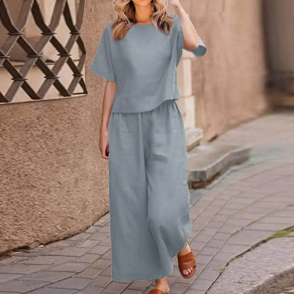 The Breezy Summer 2-Piece Set – Cotton Linen Blouse & Harem Pants