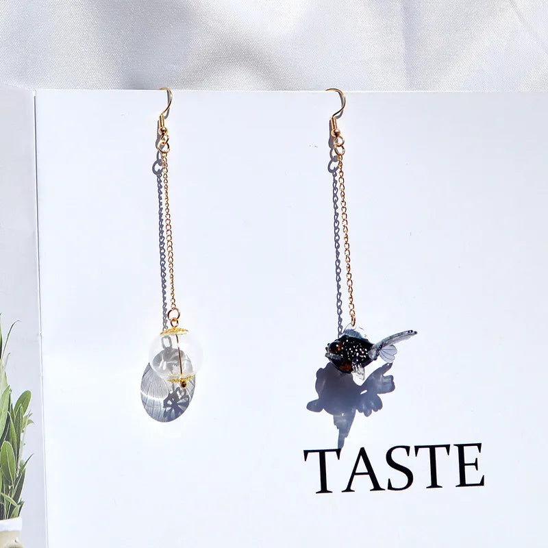 Goldfish Drop Earrings – Asymmetrical Resin Koi Design