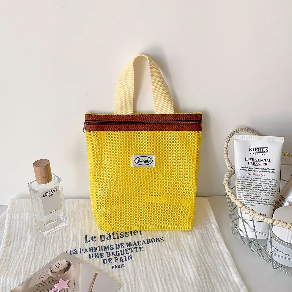 The Vibrant Mini Mesh Tote – Foldable Cosmetic & Beach Bag