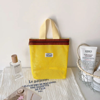 The Vibrant Mini Mesh Tote – Foldable Cosmetic & Beach Bag