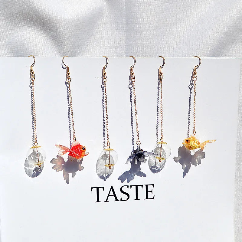 Goldfish Drop Earrings – Asymmetrical Resin Koi Design
