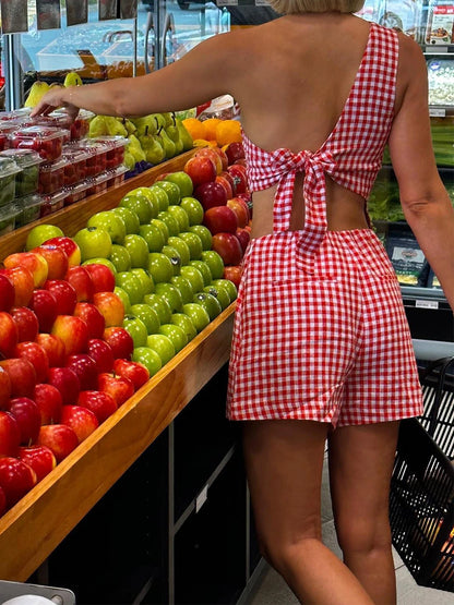 Boho Y2K Collection- Vintage Plaid 2-Piece Short Outfit