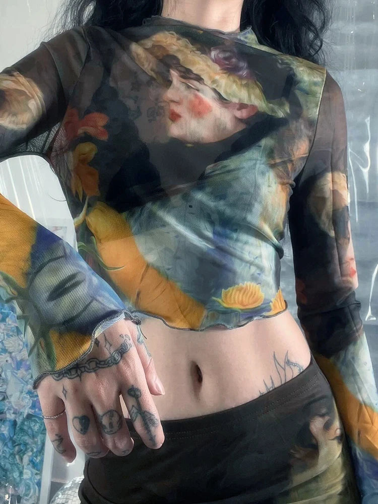 Y2K Grunge Collection- Vintage Paint Maxi Skirt Set