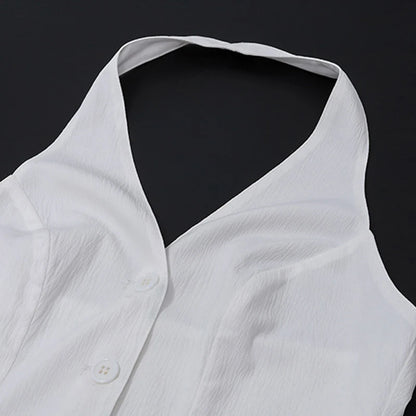 Classic Collection – Button-Up Halter Crop & Slit Maxi Skirt Set