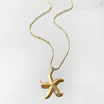 The Starfish & Shell Pendant Necklace – Trendy Stainless Steel Beach Jewelry