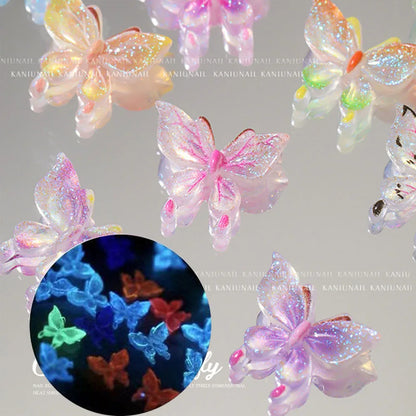 Glow-in-the-Dark Butterfly Nail Charms – 3D Aurora Vibes for Your Mani 🦋