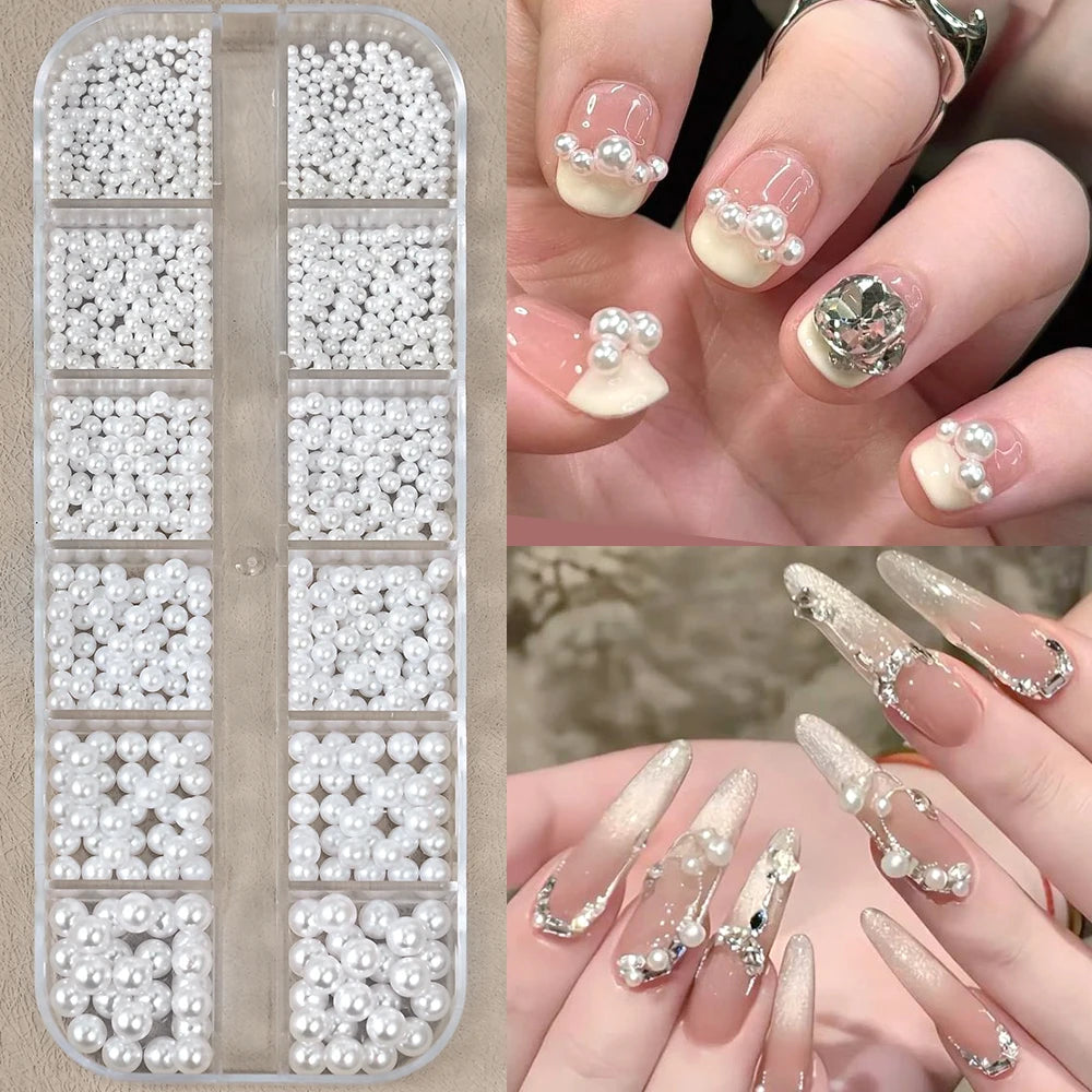 12-Grid Pearl Nail Rhinestones Kit