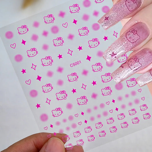 3D Cartoon Hello Kitty Nail Art Stickers – Laser Decals for Perfect Manicures