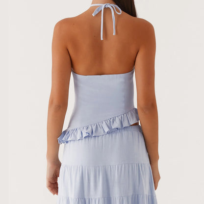 Boho Y2K Collection- Ruffle Halter Maxi Skirt Set