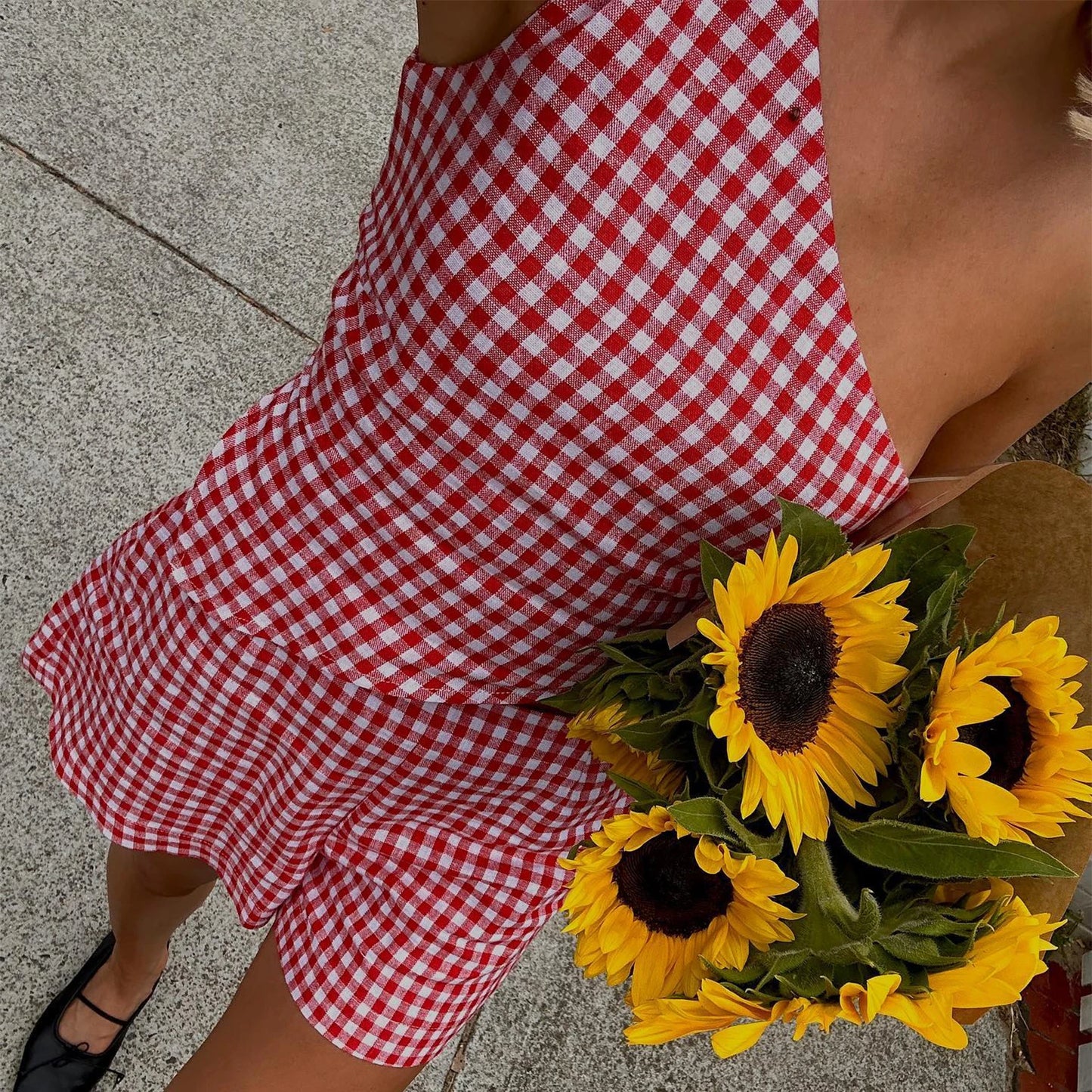 Boho Y2K Collection- Vintage Plaid 2-Piece Short Outfit