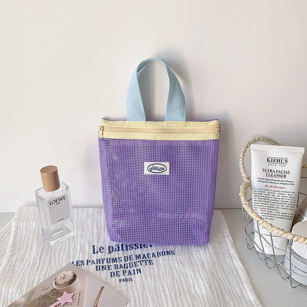 The Vibrant Mini Mesh Tote – Foldable Cosmetic & Beach Bag