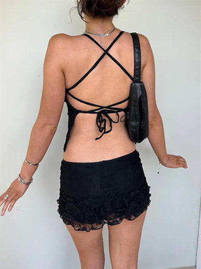 Vintage Lace Collection- Backless Lace Halter Set