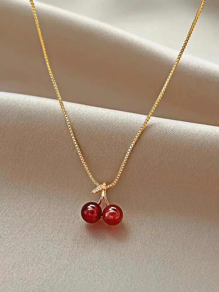 Wine Red Cherry Pendant Necklace