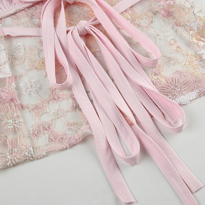 Vintage Lace Collection- Sequin Back Tie Top