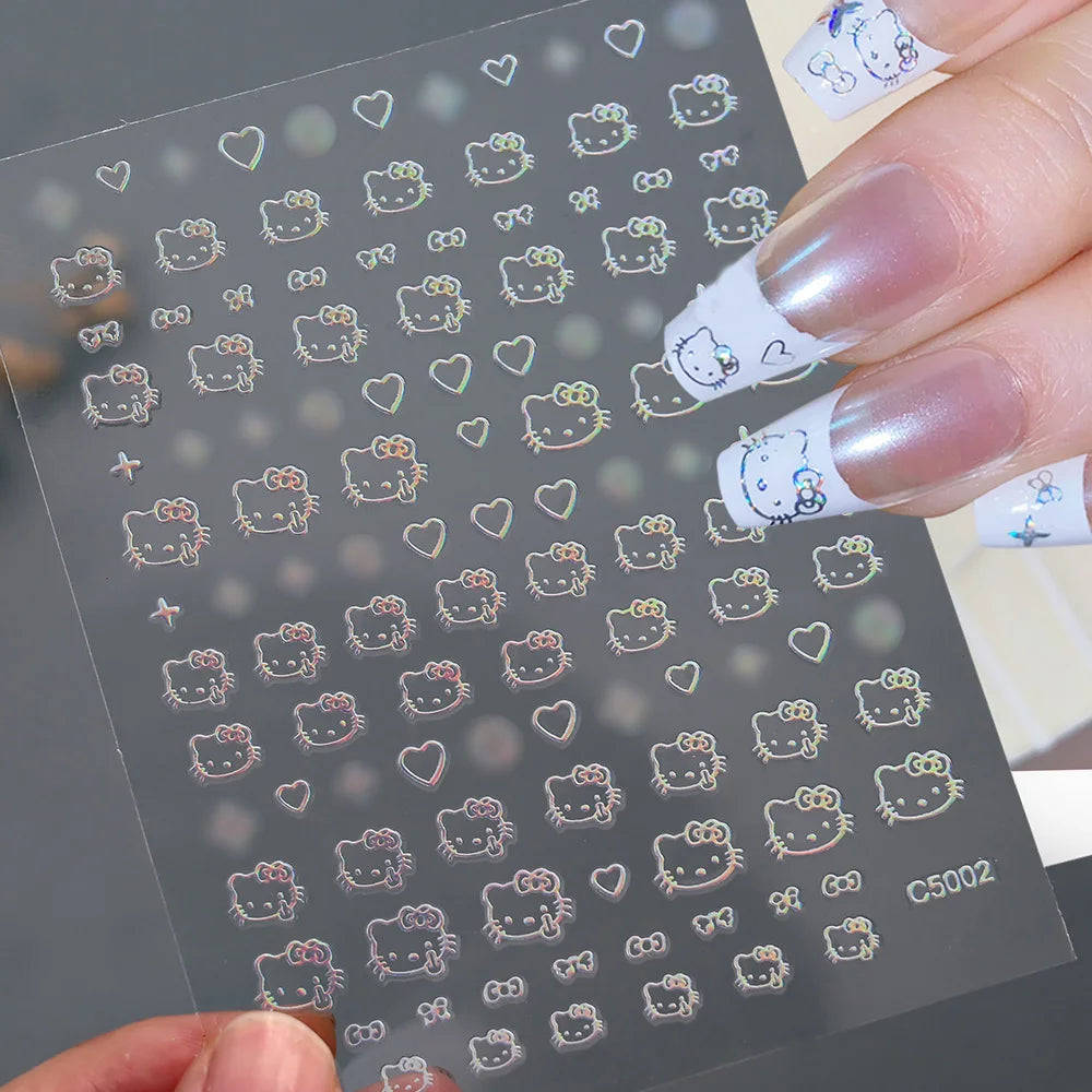 3D Cartoon Hello Kitty Nail Art Stickers – Laser Decals for Perfect Manicures