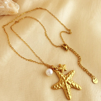 The Starfish & Shell Pendant Necklace – Trendy Stainless Steel Beach Jewelry
