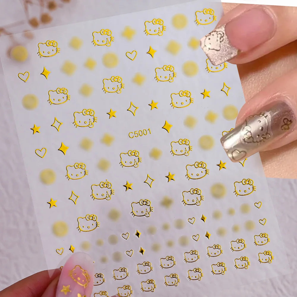 3D Cartoon Hello Kitty Nail Art Stickers – Laser Decals for Perfect Manicures