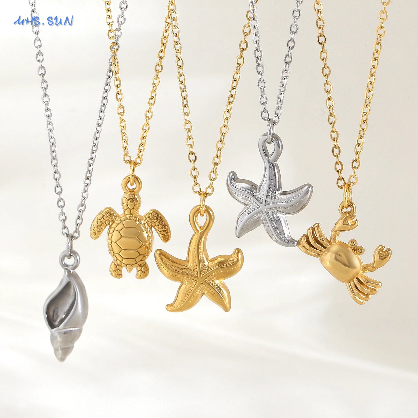 The Starfish & Shell Pendant Necklace – Trendy Stainless Steel Beach Jewelry