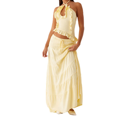 Boho Y2K Collection- Ruffle Halter Maxi Skirt Set