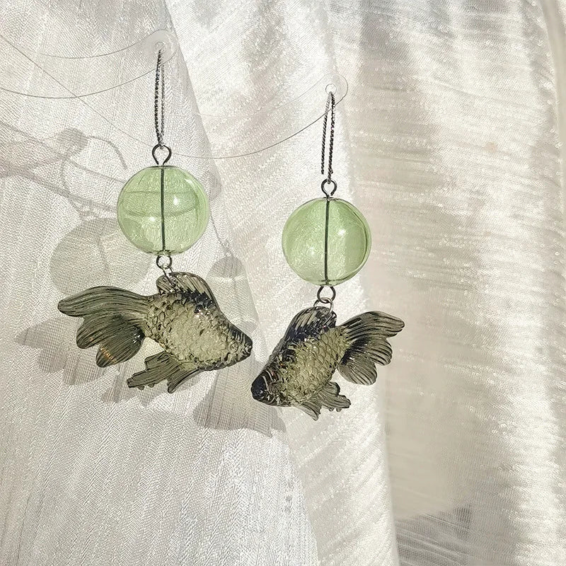 Goldfish Drop Earrings – Asymmetrical Resin Koi Design