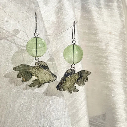 Goldfish Drop Earrings – Asymmetrical Resin Koi Design