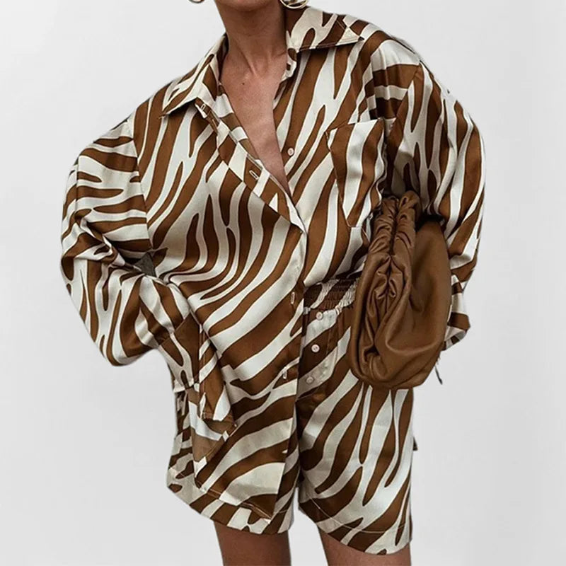 The Zebra Print Chic Set – Blouse & Elastic Waist Shorts